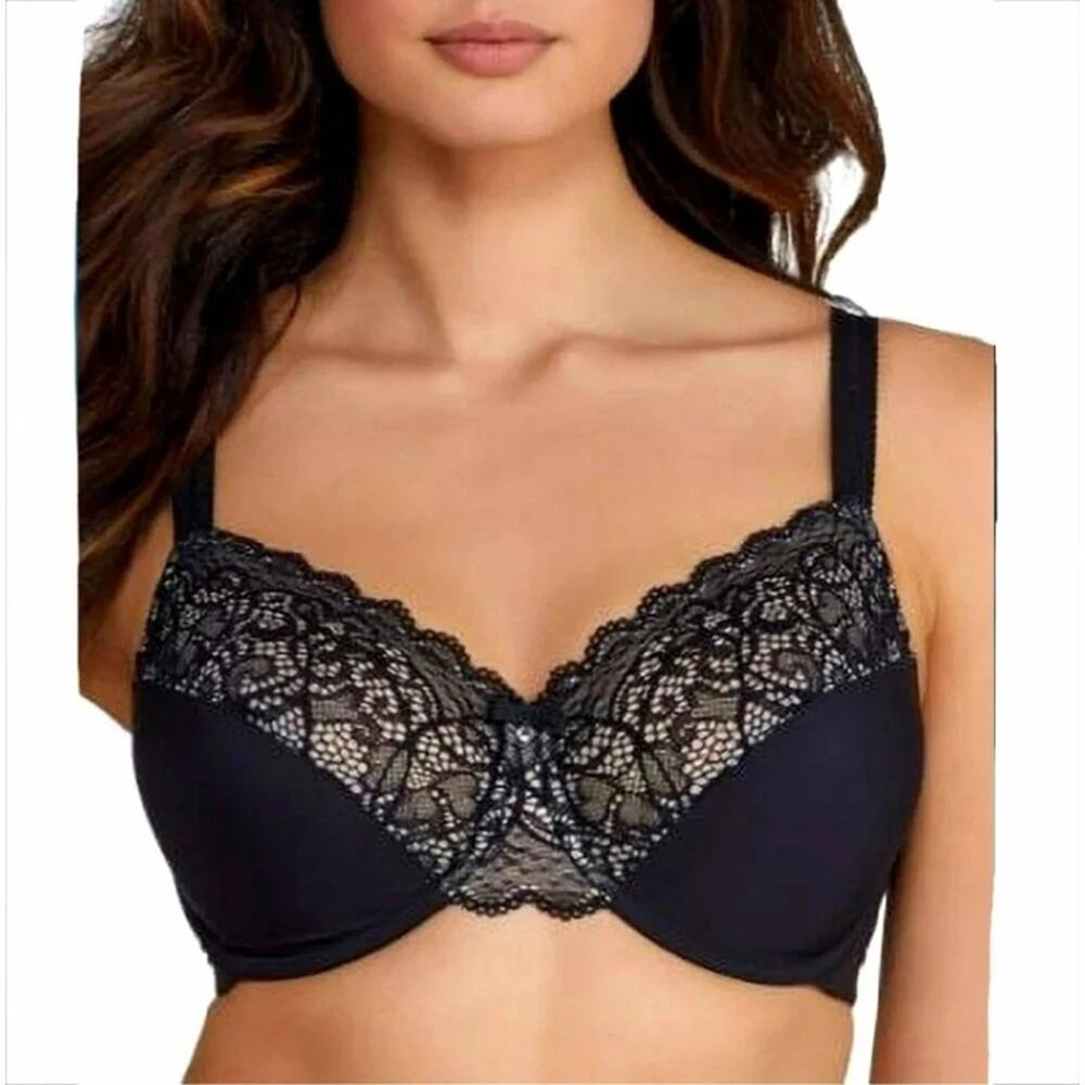 NEW Bali DF1002 Lace Desire BLACK Back Smoothing Underwire Bra 38DD